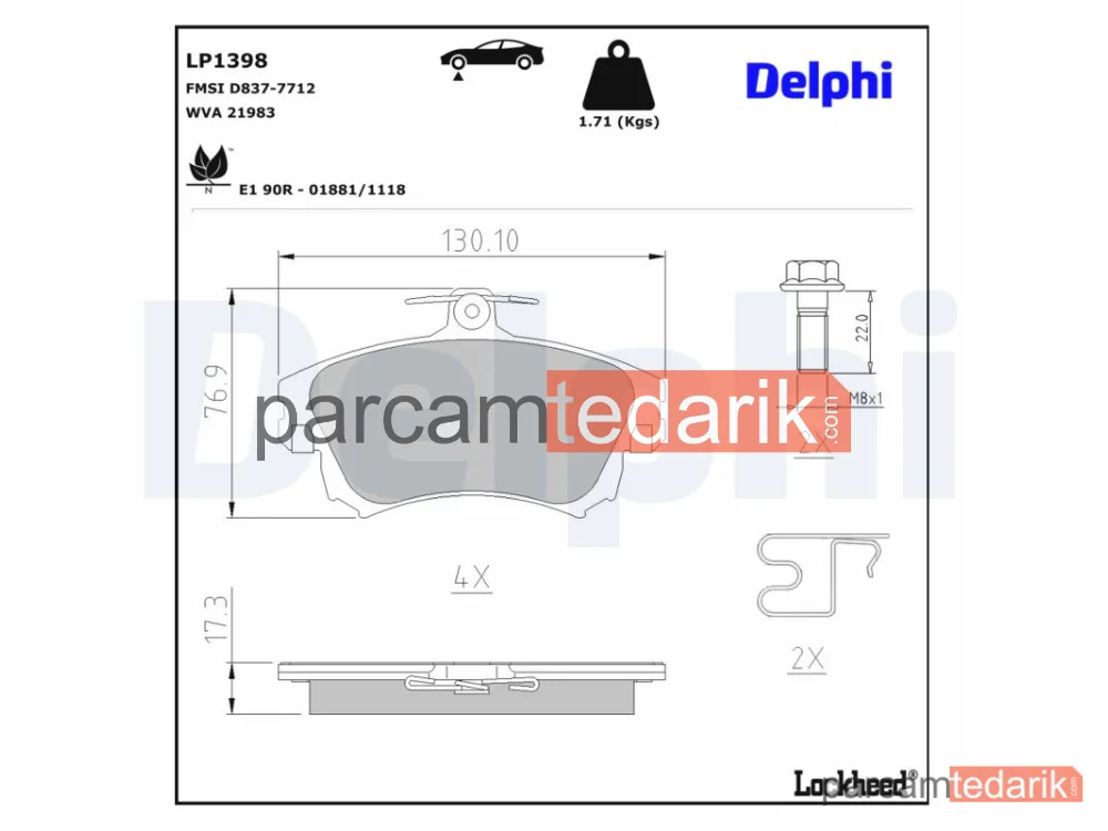 DELPHI LP1398 | Fren Balatası — Mitsubishi Carisma, Mitsubishi Carisma Sedan, Mitsubishi Colt CZC VI Cabrio