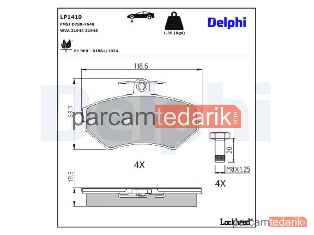 DELPHI LP1410 | Fren Balatası — Audi A4 B5, Audi A4 B5 Avant, VW Passat B3/B4 Variant