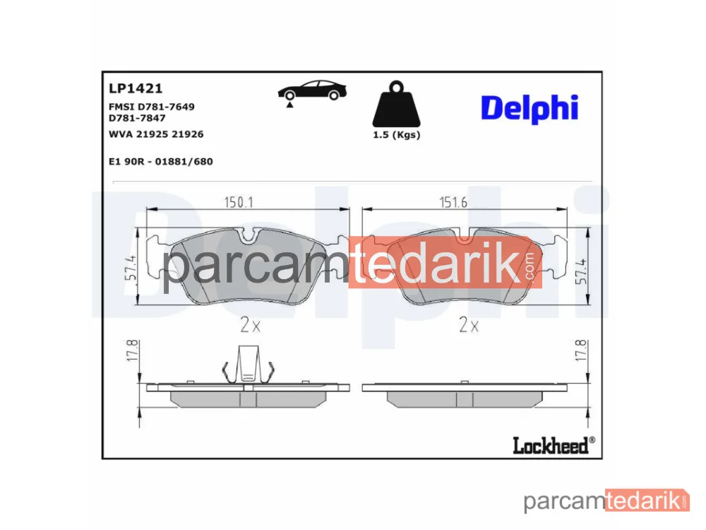 DELPHI LP1421 | Fren Balatası — BMW 3, BMW 3 Cabrio, BMW 3 Compact