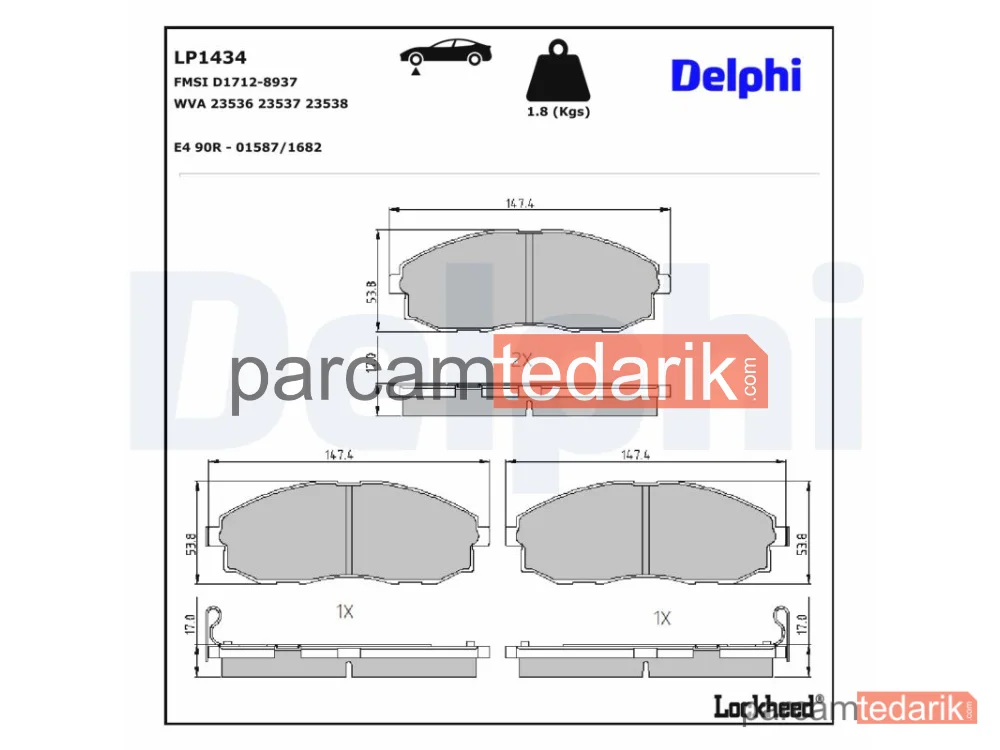 LP1434 | Fren Balatası — Hyundai H-1 / Starex Minibüs/Otobüs, Hyundai H-1 Panelvan/Van, Hyundai H-1 Platform şasi