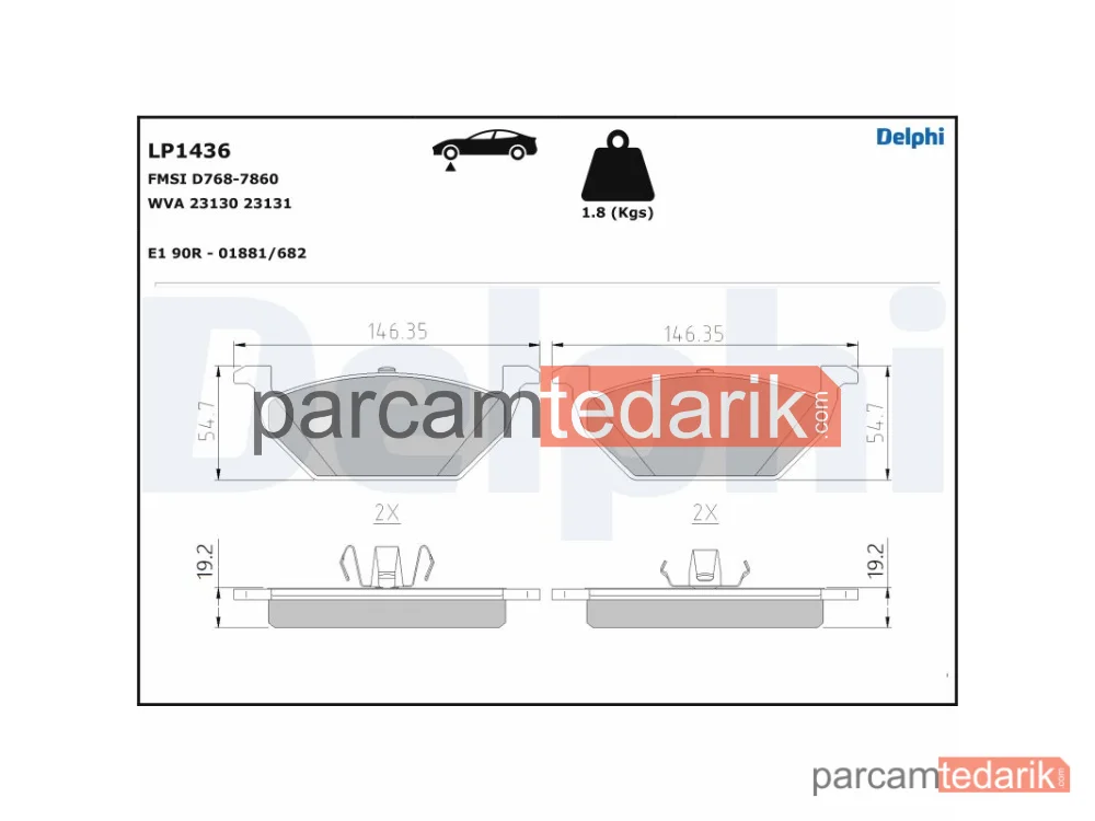 DELPHI LP1436 | Fren Balatası — Audi A1, Audi A1 City Carver, Audi A1 Sportback