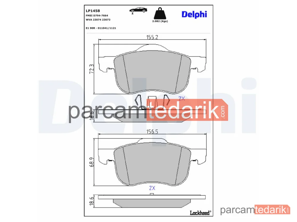 DELPHI LP1458 | Fren Balatası — Volvo S60 I, Volvo S70, Volvo S80 I