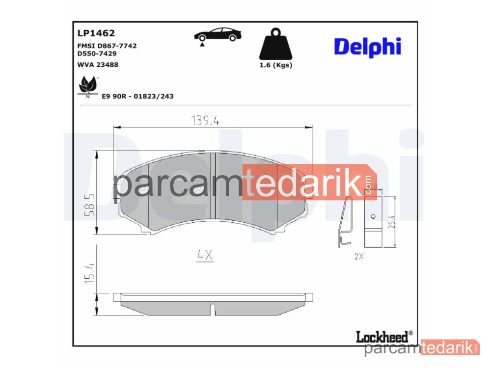 DELPHI LP1462 | Fren Balatası — Isuzu D-Max I, Mazda E Panelvan/Van, Mitsubishi Grandis