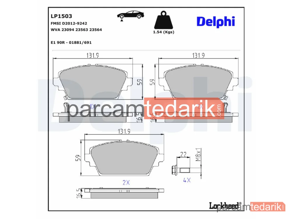 LP1503 | Fren Balatası — Honda Accord VI, Honda Accord VI Coupe, Honda Accord VI Hatchback