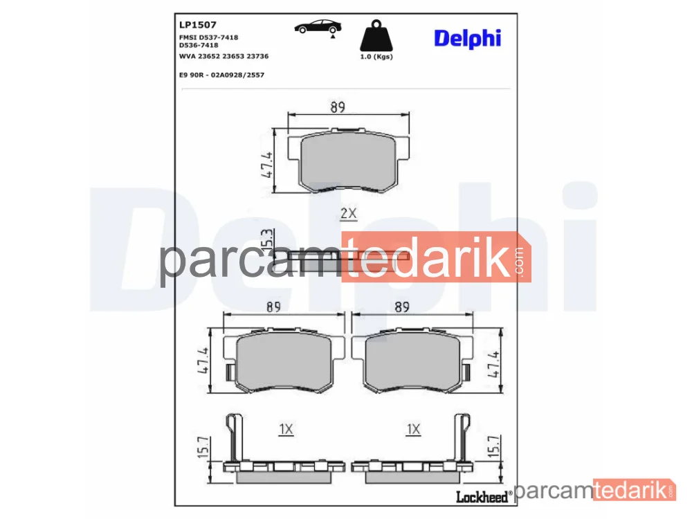 DELPHI LP1507 | Fren Balatası — Acura Legend II Coupe, Fiat Sedici, Great WALL Hover H6