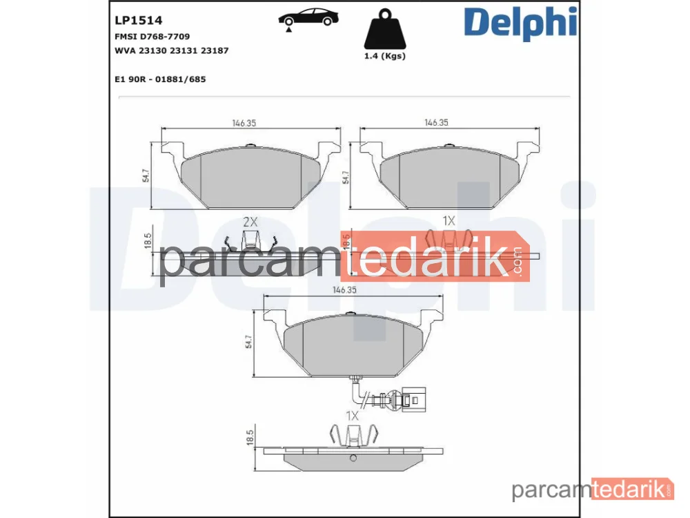 LP1514 | Fren Balatası — Audi A2, Audi A3, Audi A3 Cabrio
