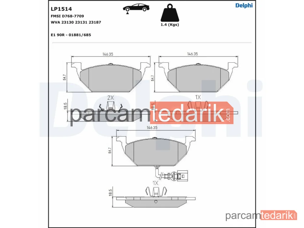 DELPHI LP1514 | Fren Balatası — Audi A2, Audi A3, Audi A3 Cabrio