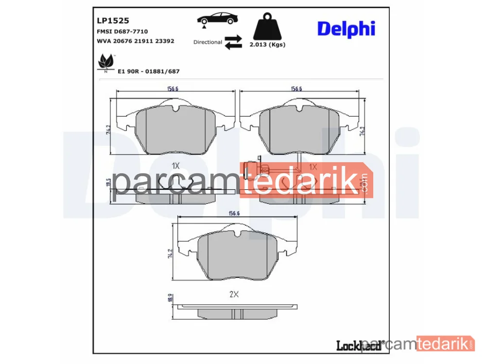 DELPHI LP1525 | Fren Balatası — Audi A3, Audi TT, Audi TT Roadster