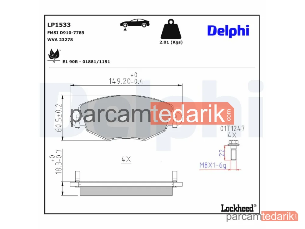 DELPHI LP1533 | Fren Balatası — Ford Mondeo III, Ford Mondeo III Sedan, Ford Mondeo III Turnier