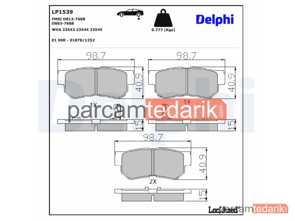 DELPHI LP1539 | Fren Balatası — Hyundai Elantra IV Sedan, Hyundai GETZ, Hyundai Grandeur