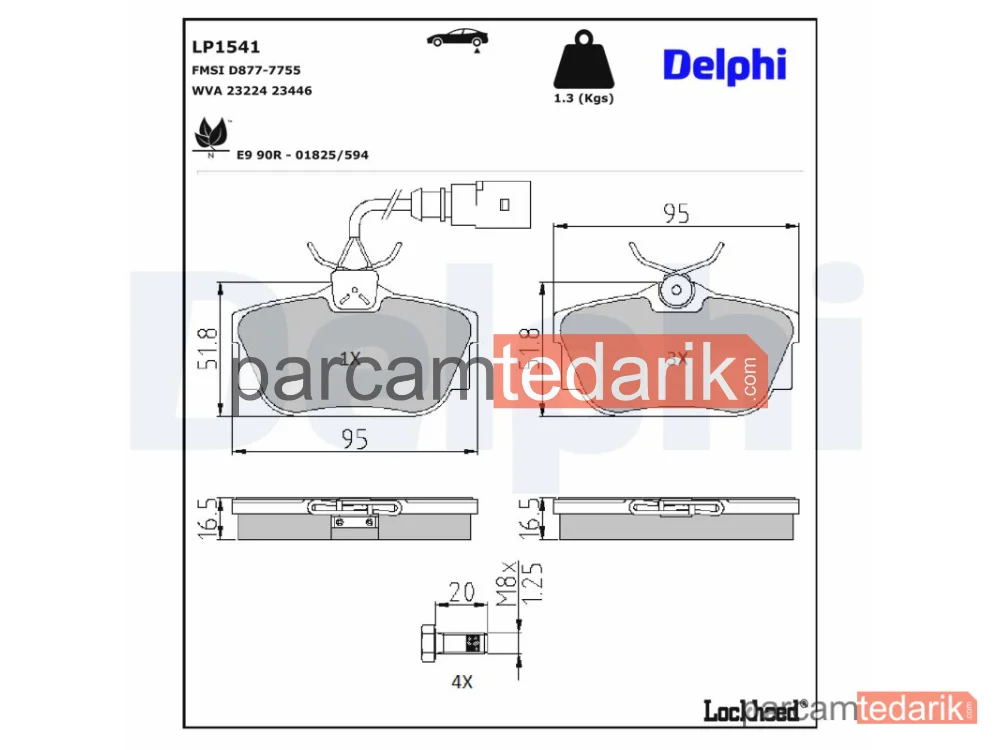 DELPHI LP1541 | Fren Balatası — VW California T4 Camper, VW Transporter T4 Minibüs/Otobüs (70B, 70C, 7DB, 7DK, 70J, 70K,, VW Transporter T4 Panelvan/Van)