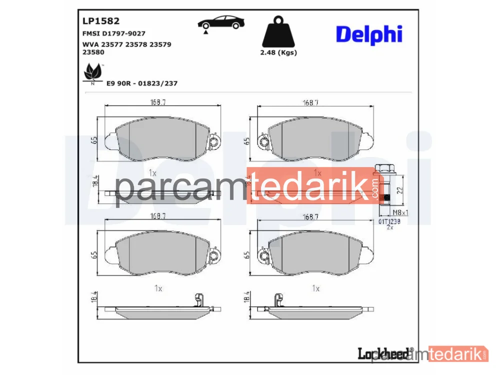 DELPHI LP1582 | Fren Balatası — Ford Transit Minibüs/Otobüs, Ford Transit Panelvan/Van, Ford Transit Platform şasi