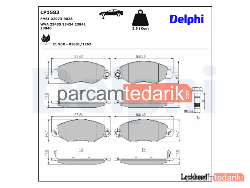 DELPHI LP1583 | Fren Balatası — Disk Balata Ön (Ö.ÇEKER) (Ford Transit V184 01-)