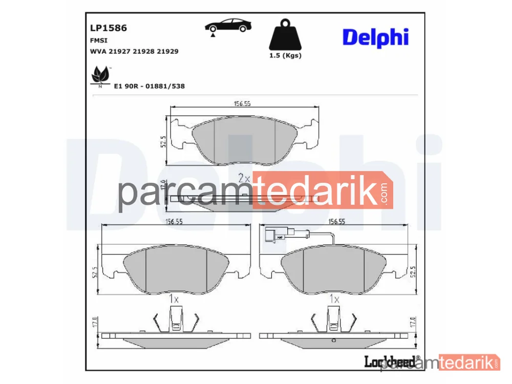 DELPHI LP1586 | Fren Balatası — Alfa Romeo 145, Alfa Romeo 146, Alfa Romeo 156
