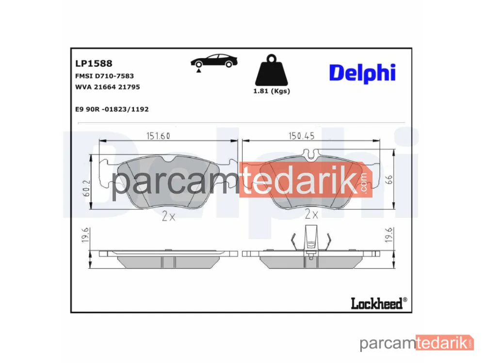 DELPHI LP1588 | Fren Balatası — Mercedes-Benz CLK, Mercedes-Benz CLK Cabrio, Mercedes-Benz C-Serisi