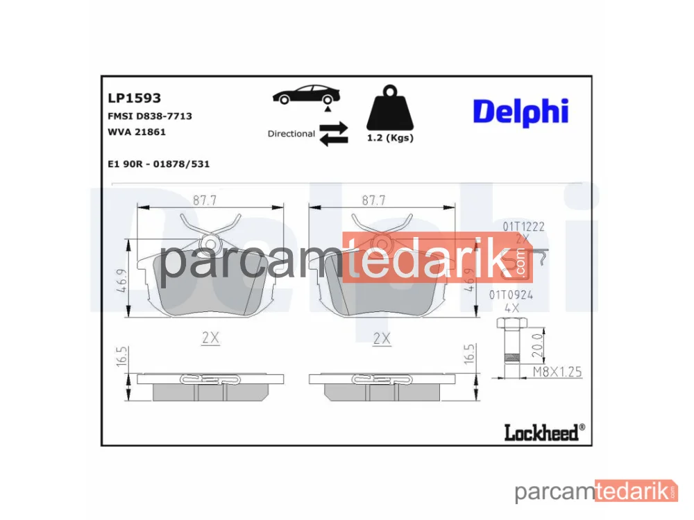 DELPHI LP1593 | Fren Balatası — Mitsubishi Carisma, Mitsubishi Carisma Sedan, Mitsubishi Colt CZC VI Cabrio