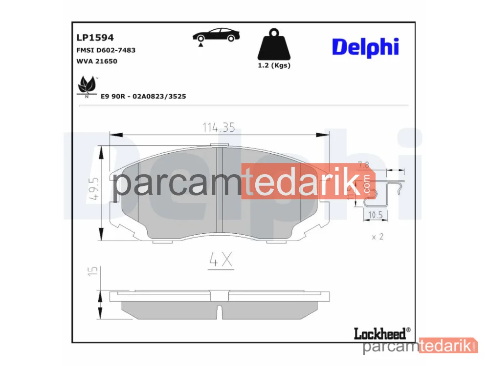 DELPHI LP1594 | Fren Balatası — Daihatsu Extol Minibüs/Otobüs, Daihatsu Terios, Mitsubishi Colt III