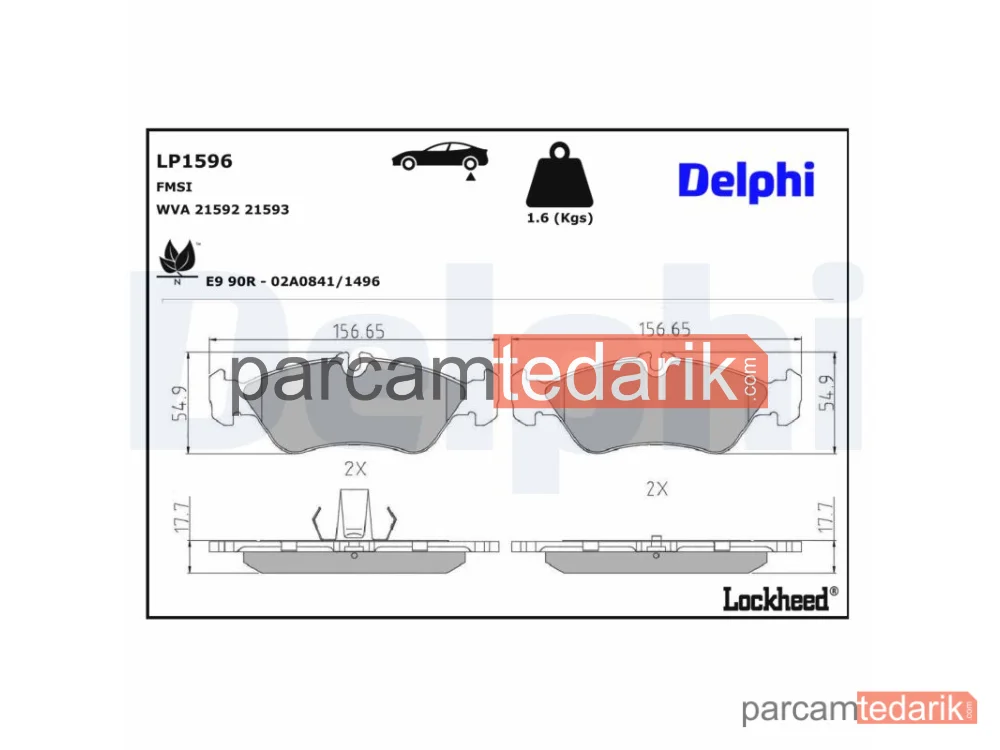 DELPHI LP1596 | Fren Balatası — Mercedes-Benz G-Serisi, Mercedes-Benz G-Serisi Cabrio, Mercedes-Benz Sprinter 2-t Minibüs/Otobüs