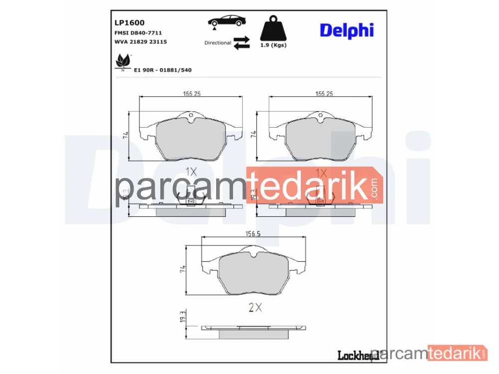 DELPHI LP1600 | Fren Balatası — Opel Calibra A, Opel Vectra B, Opel Vectra B Hatchback