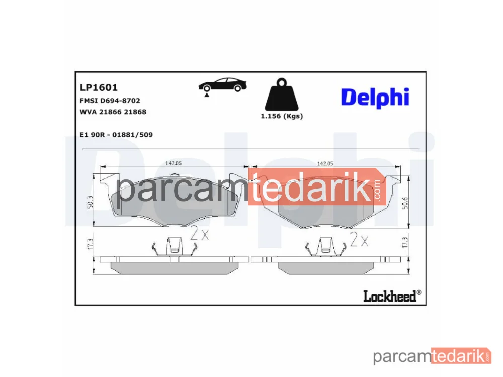 DELPHI LP1601 | Fren Balatası — Seat Arosa, Skoda Fabia I, Skoda Fabia I Combi