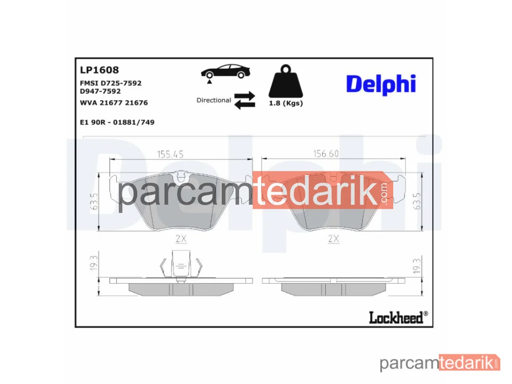 DELPHI LP1608 | Fren Balatası — BMW 5, BMW 5 Touring