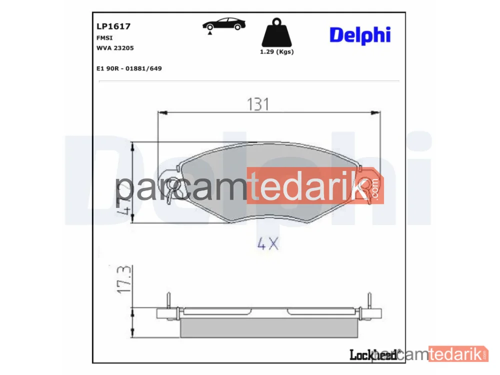 DELPHI LP1617 | Fren Balatası — Citroën Xsara Kasa/eğik Arka, Kia Carnival I, Kia Carnival II