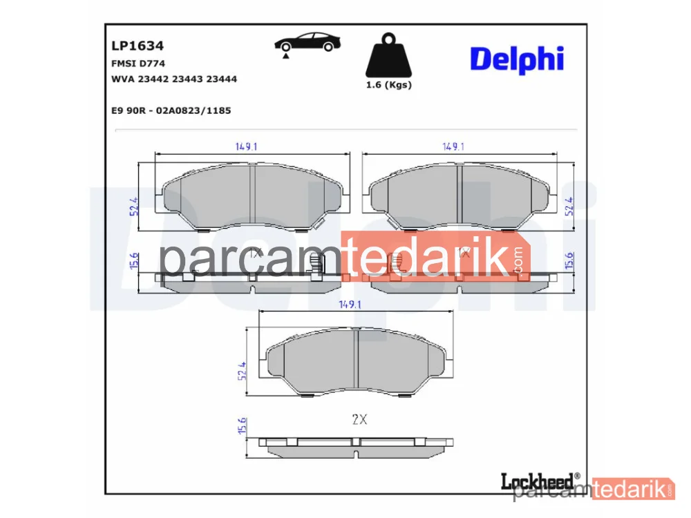 LP1634 | Fren Balatası — Kia Retona SUV, Kia Sportage SUV
