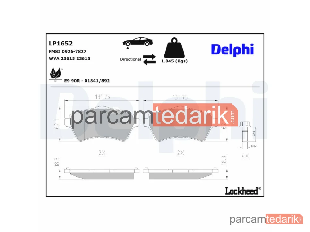 DELPHI LP1652 | Fren Balatası — Land Rover Freelander I, Land Rover Freelander I Soft Top