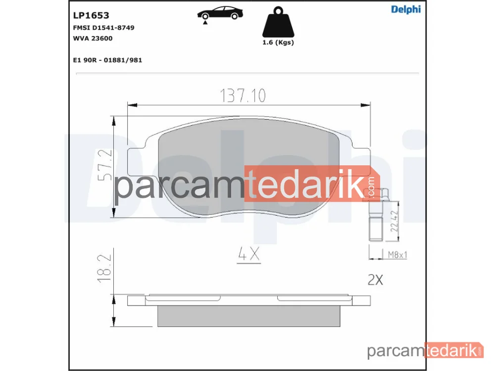 DELPHI LP1653 | Fren Balatası — Citroën Berlingo / Berlingo FIRST Kasa/büyük limuzin, Citroën Berlingo / Berlingo FIRST MPV, Citroën C3 I