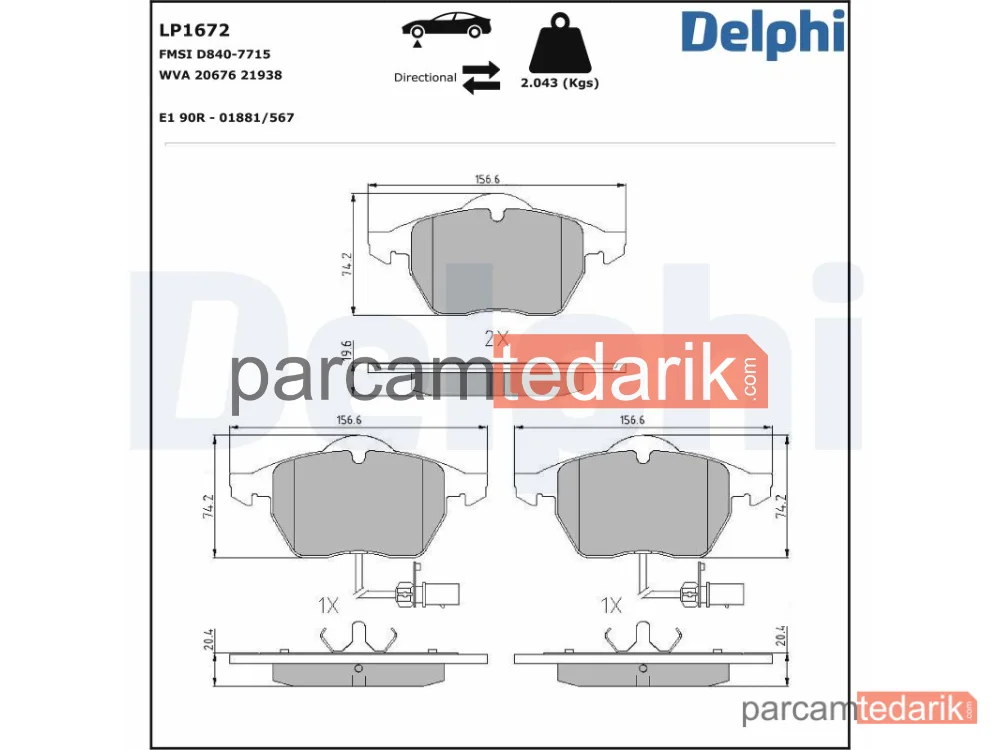 LP1672 | Fren Balatası — Audi A4 B5, Audi A4 B5 Avant, Audi A4 B6