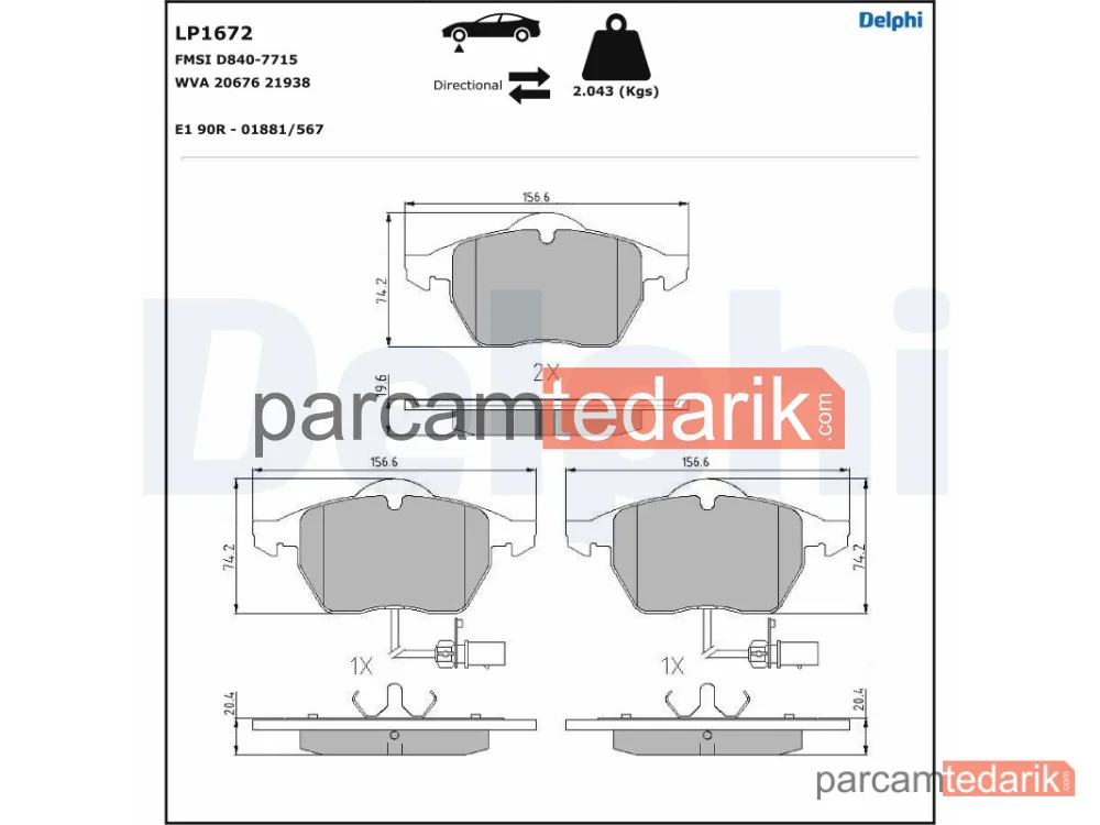 DELPHI LP1672 | Fren Balatası — Audi A4 B5, Audi A4 B5 Avant, Audi A4 B6