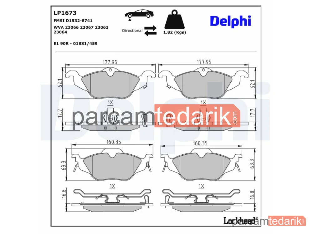 DELPHI LP1673 | Fren Balatası — Opel Astra F Cabrio, Opel Astra F Classic Hatchback, Opel Astra F Classic Sedan