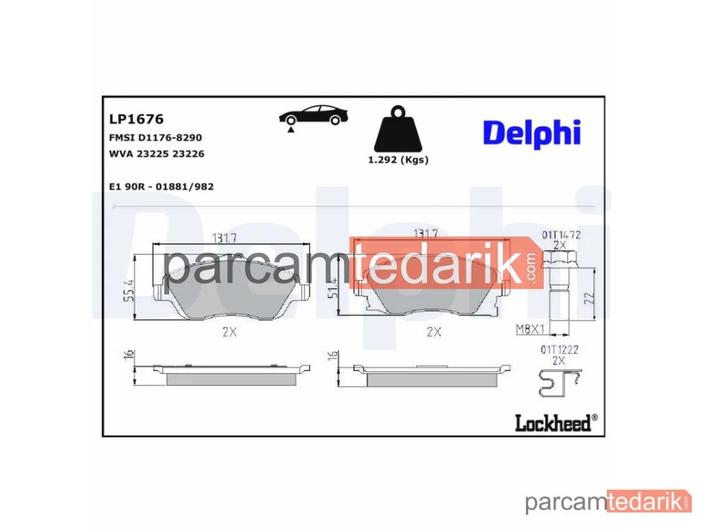 DELPHI LP1676 | Fren Balatası — Opel Combo Kasa/büyük limuzin, Opel Combo Tour, Opel Corsa C