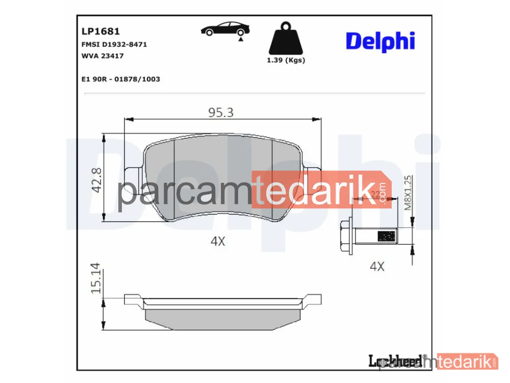 DELPHI LP1681 | Fren Balatası — Opel Astra F Classic Station wagon, Opel Astra G Cabrio, Opel Astra G Classic