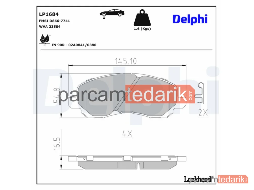 DELPHI LP1684 | Fren Balatası — Chrysler 200 Sedan, Chrysler Sebring, Chrysler Sebring Cabrio