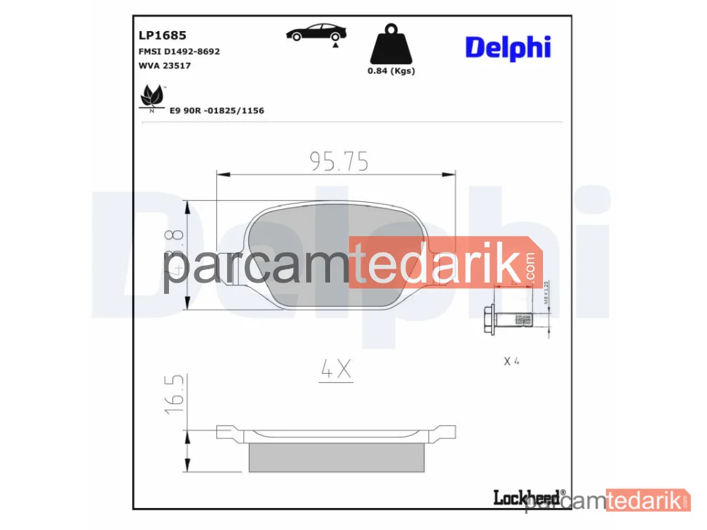 DELPHI LP1685 | Fren Balatası — Alfa Romeo 147, Alfa Romeo 156, Alfa Romeo 156 Sportwagon