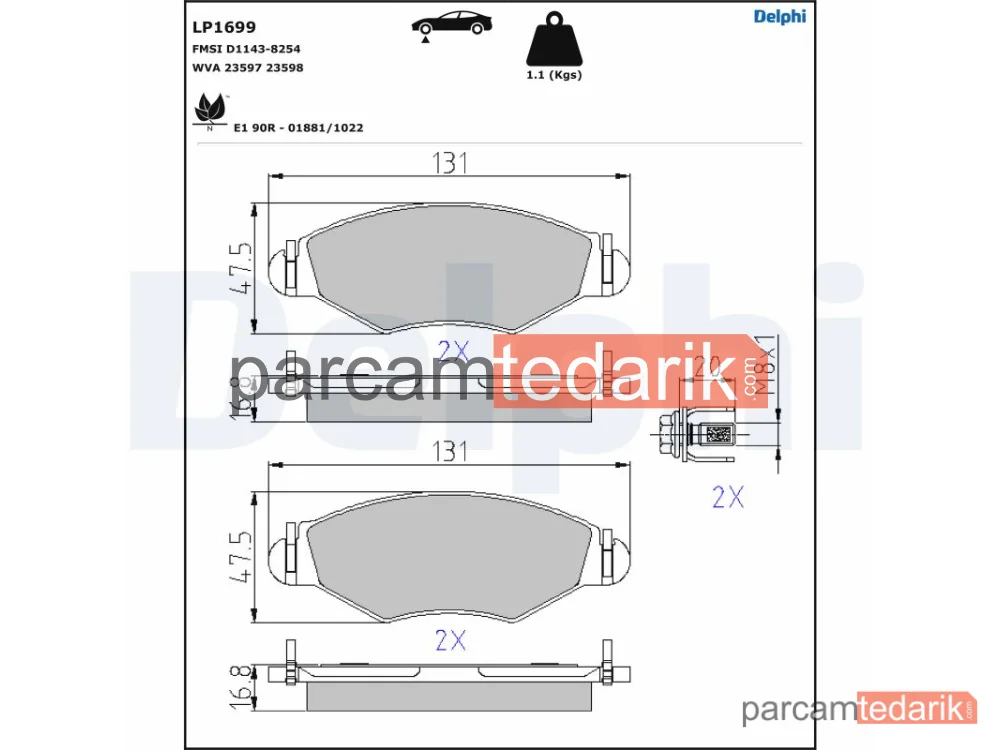 DELPHI LP1699 | Fren Balatası — Peugeot 206 Hatchback, Peugeot 206 Sedan, Peugeot 206 SW