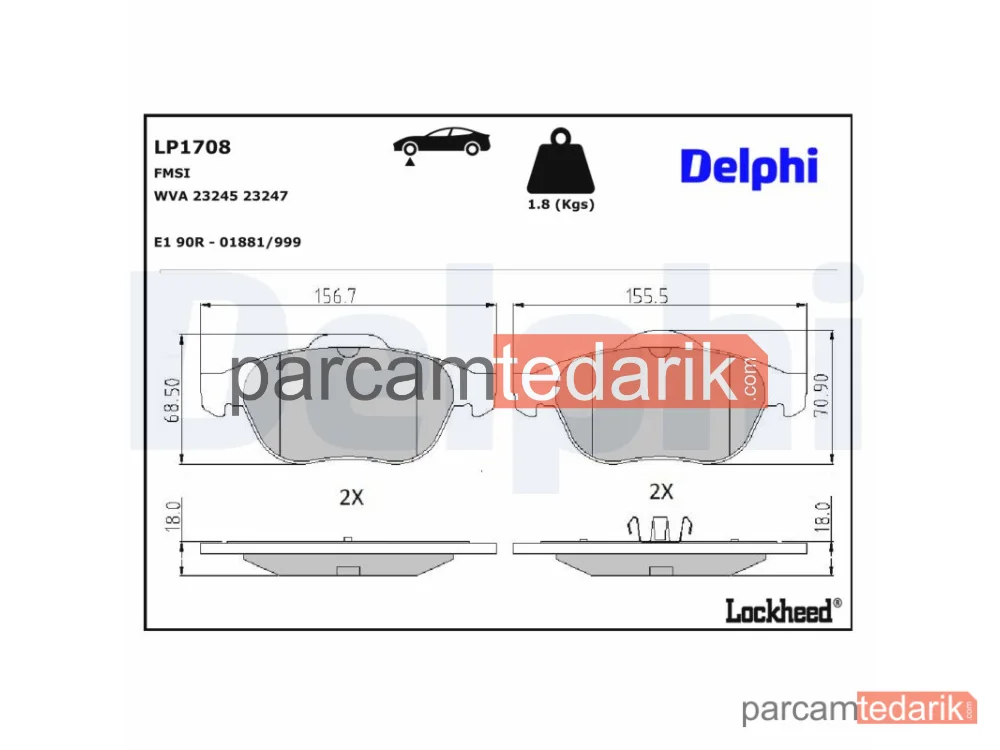 DELPHI LP1708 | Fren Balatası — Renault Espace IV, Renault Laguna II, Renault Laguna II Grandtour