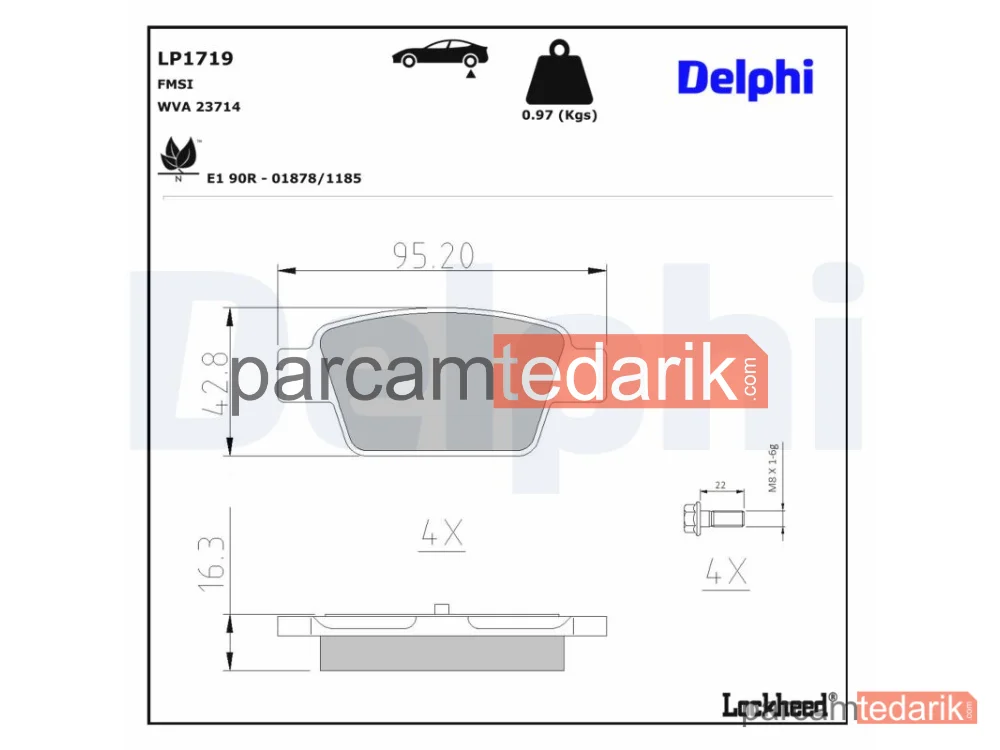 DELPHI LP1719 | Fren Balatası — Alfa Romeo Mito, Fiat Bravo II, Fiat Multipla