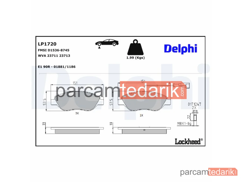 DELPHI LP1720 | Fren Balatası — Alfa Romeo Mito, Fiat Bravo II, Fiat Stilo