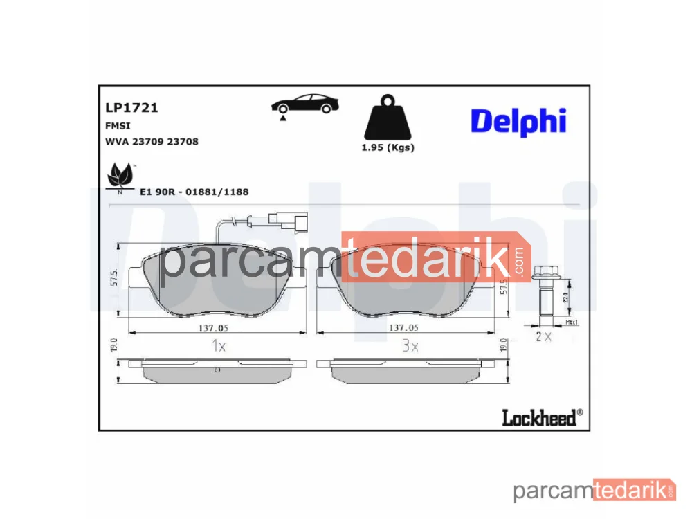 DELPHI LP1721 | Fren Balatası — Abarth 500 / 595 / 695, Abarth 500C / 595C / 695C, Citroën C4 Coupe