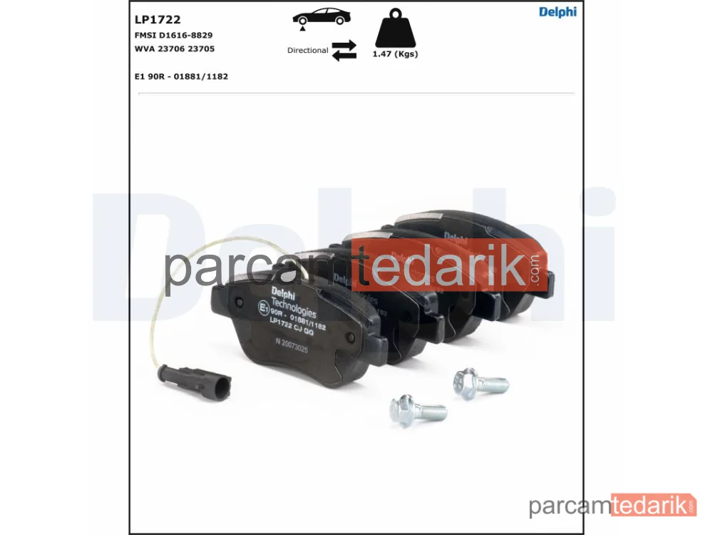 DELPHI LP1722 | Fren Balatası — Abarth 500 / 595 / 695, Abarth 500C / 595C / 695C, Alfa Romeo Mito