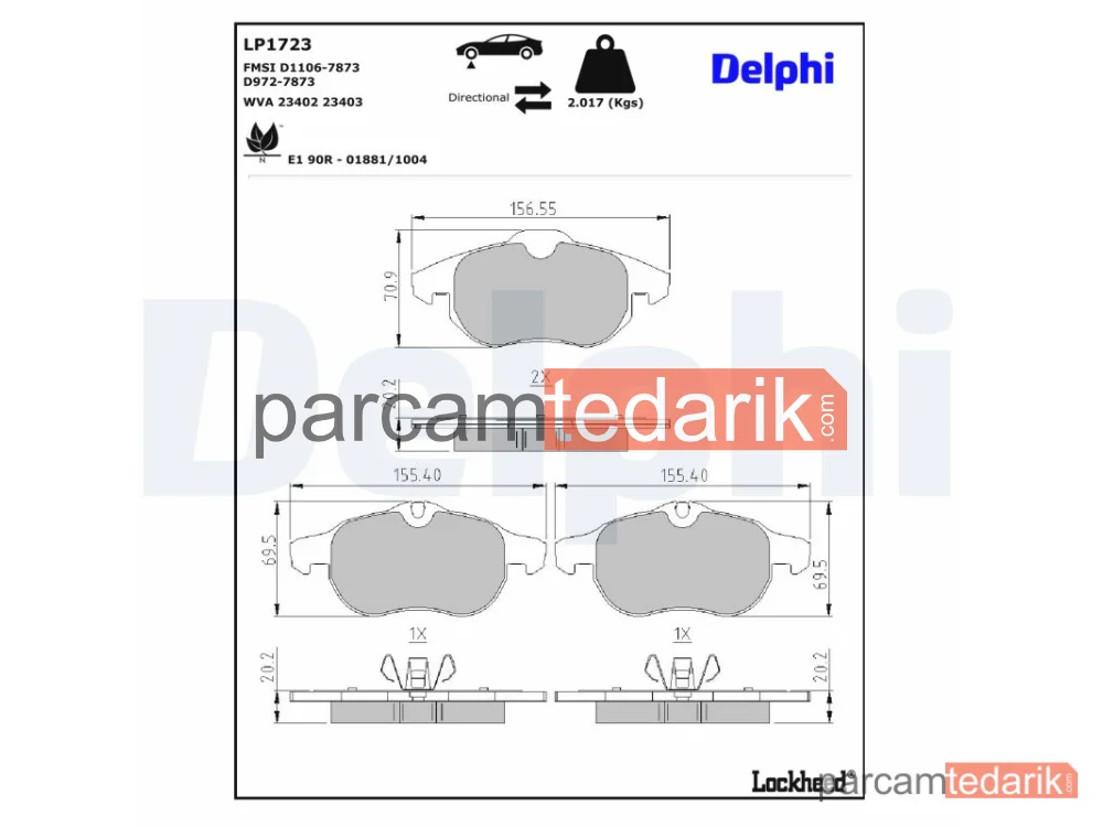 DELPHI LP1723 | Fren Balatası — Fiat Croma, Opel Astra H GTC, Opel Signum Hatchback