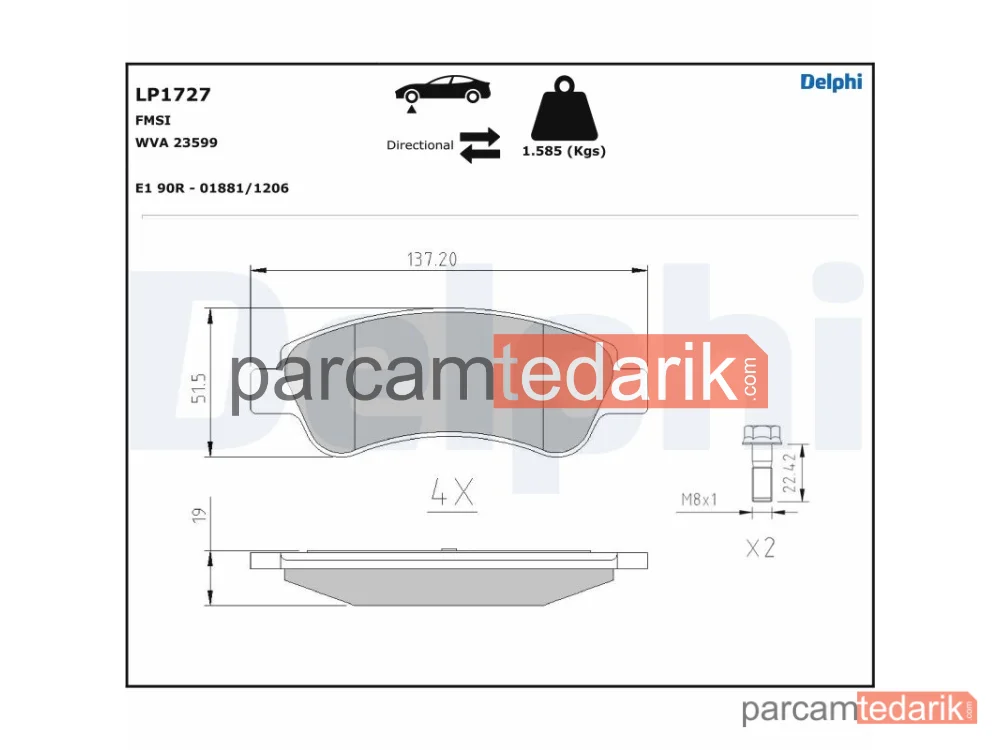 DELPHI LP1727 | Fren Balatası — Citroën Berlingo / Berlingo FIRST Kasa/büyük limuzin, Citroën Berlingo / Berlingo FIRST MPV, Citroën C2