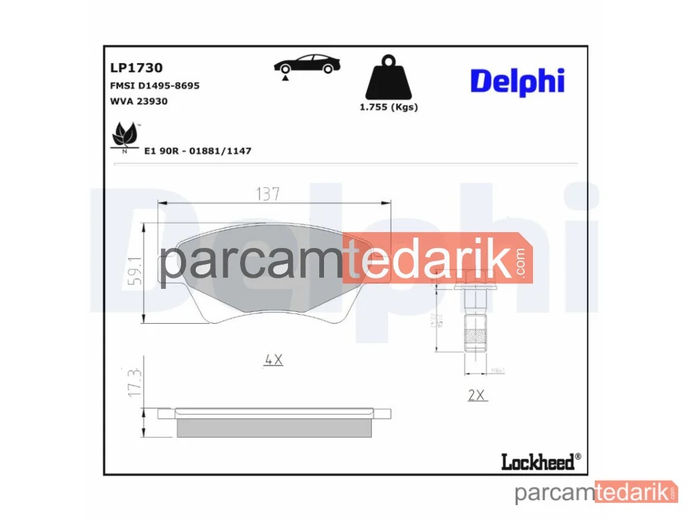 DELPHI LP1730 | Fren Balatası — Renault GRAND SCÉNIC II, Renault Kangoo, Renault Kangoo Express