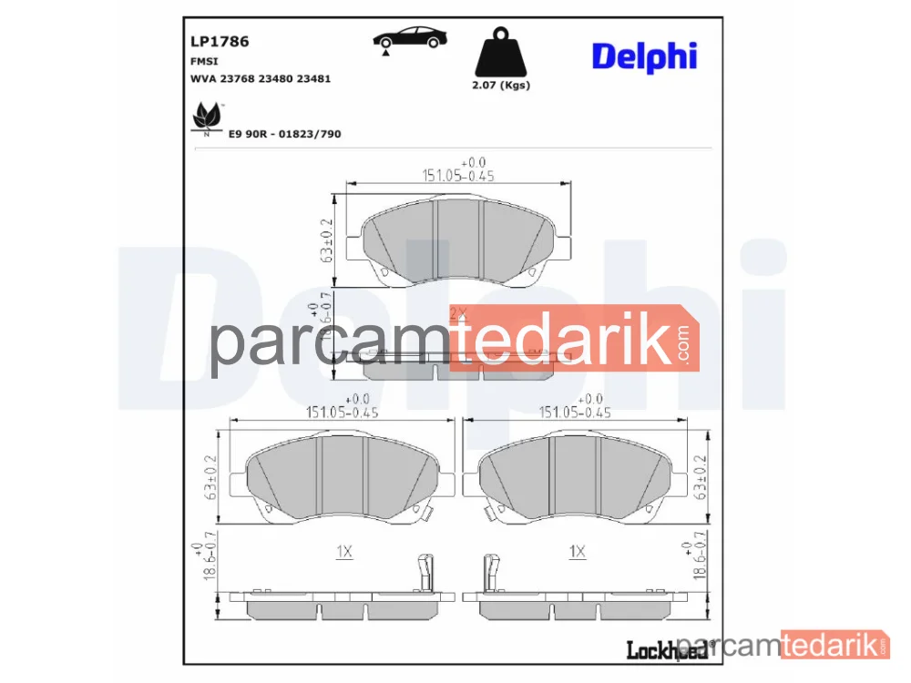 DELPHI LP1786 | Fren Balatası — Toyota Avensis, Toyota Avensis Sedan, Toyota Avensis Station wagon