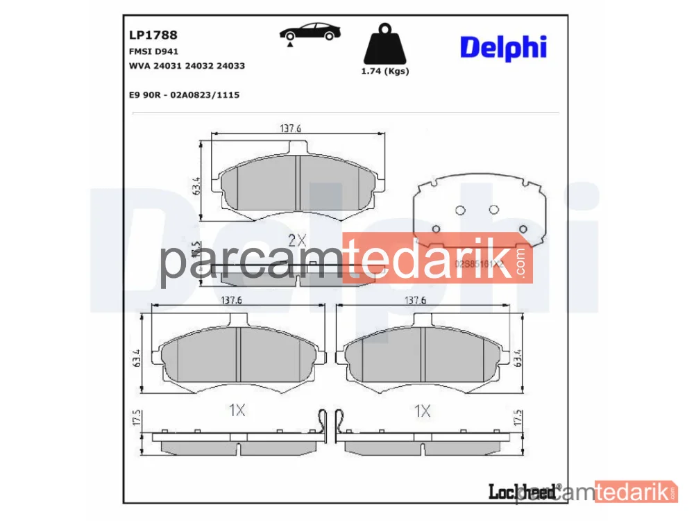 LP1788 | Fren Balatası — Hyundai Elantra III, Hyundai Elantra III Sedan, Hyundai Matrix