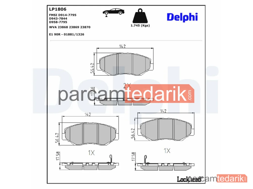DELPHI LP1806 | Fren Balatası — Honda Civic X Hatchback, Honda Civic X Sedan, Honda CR-V II