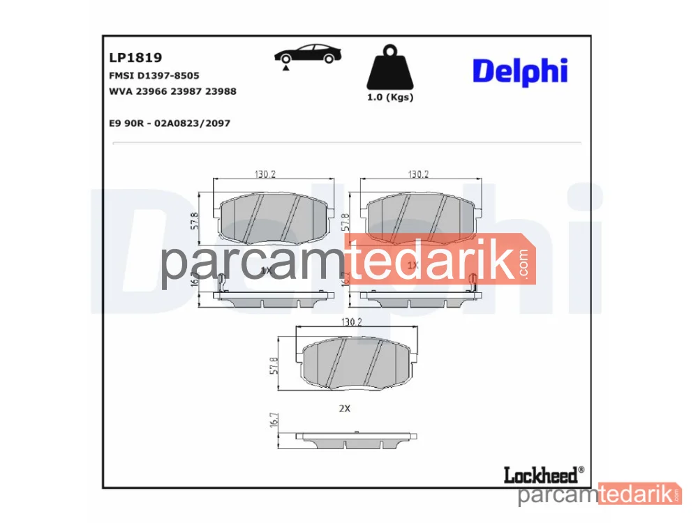 DELPHI LP1819 | Fren Balatası — Hyundai i30, Hyundai i30 Station wagon, Hyundai KONA