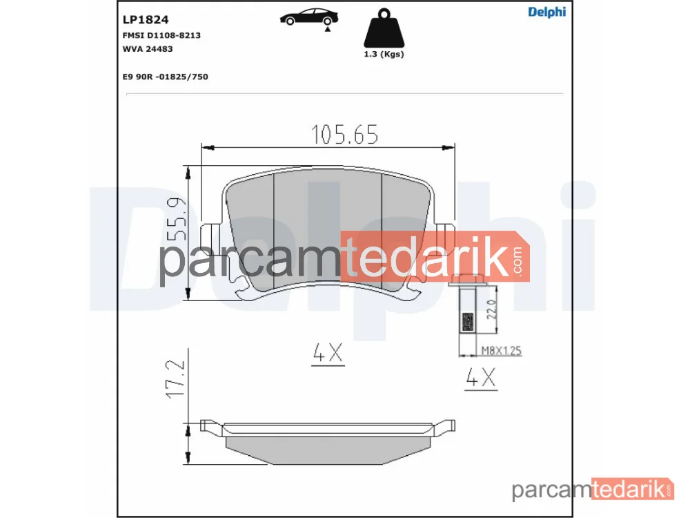 DELPHI LP1824 | Fren Balatası — Audi A3, Audi A3 Sportback, Audi A4 B6 Cabrio